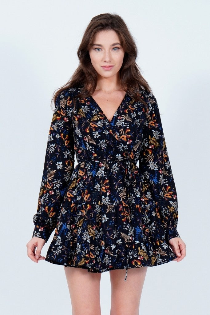 Long Sleeve Wrap Mini Dress