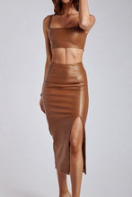 Load image into Gallery viewer, Pu Leather Matching Set Crop Top and Midi High Split Bodycon Skirt
