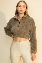 Load image into Gallery viewer, Zoe Olive Teddy Crop Top Sweater
