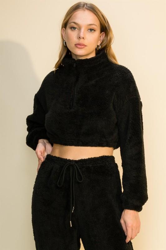 Zoe Black Teddy Crop Top Sweater